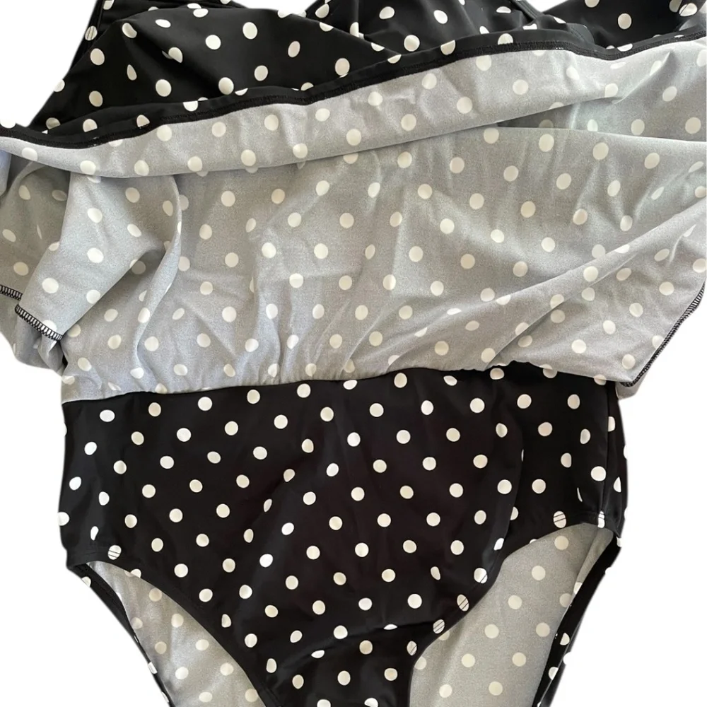 NWOT Denim&Co Beach  Black with White Polka Dots Swim Dress Size 10 - Picture 4 of 10